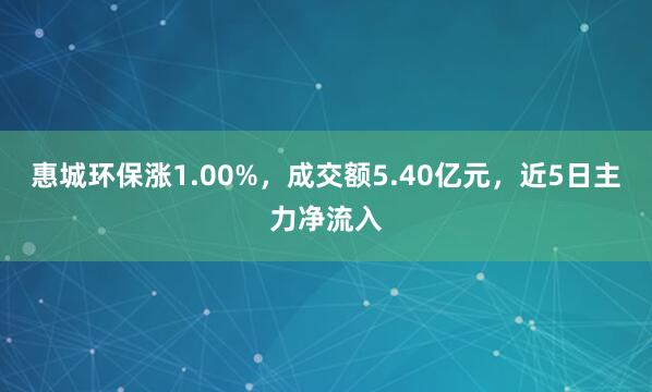 惠城环保涨1.00%，成交额5.40亿元，近5日主力净流入